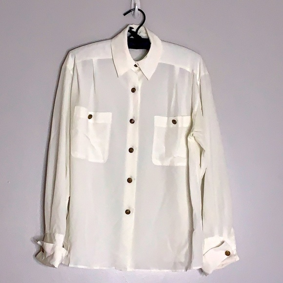 Vintage Anne Klein lion medallion button down shirt 10 women’s classic - Picture 1 of 7